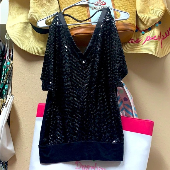 Black Bebe Top with Sequence - Picture 1 of 3